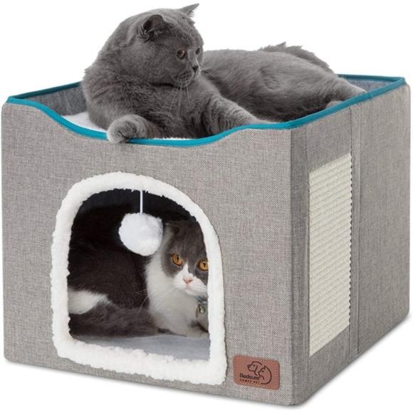 Cat Beds for Indoor Cats - Large Cat Cave for Pet Cat House with Fluffy Ball - Picture 1 of 6